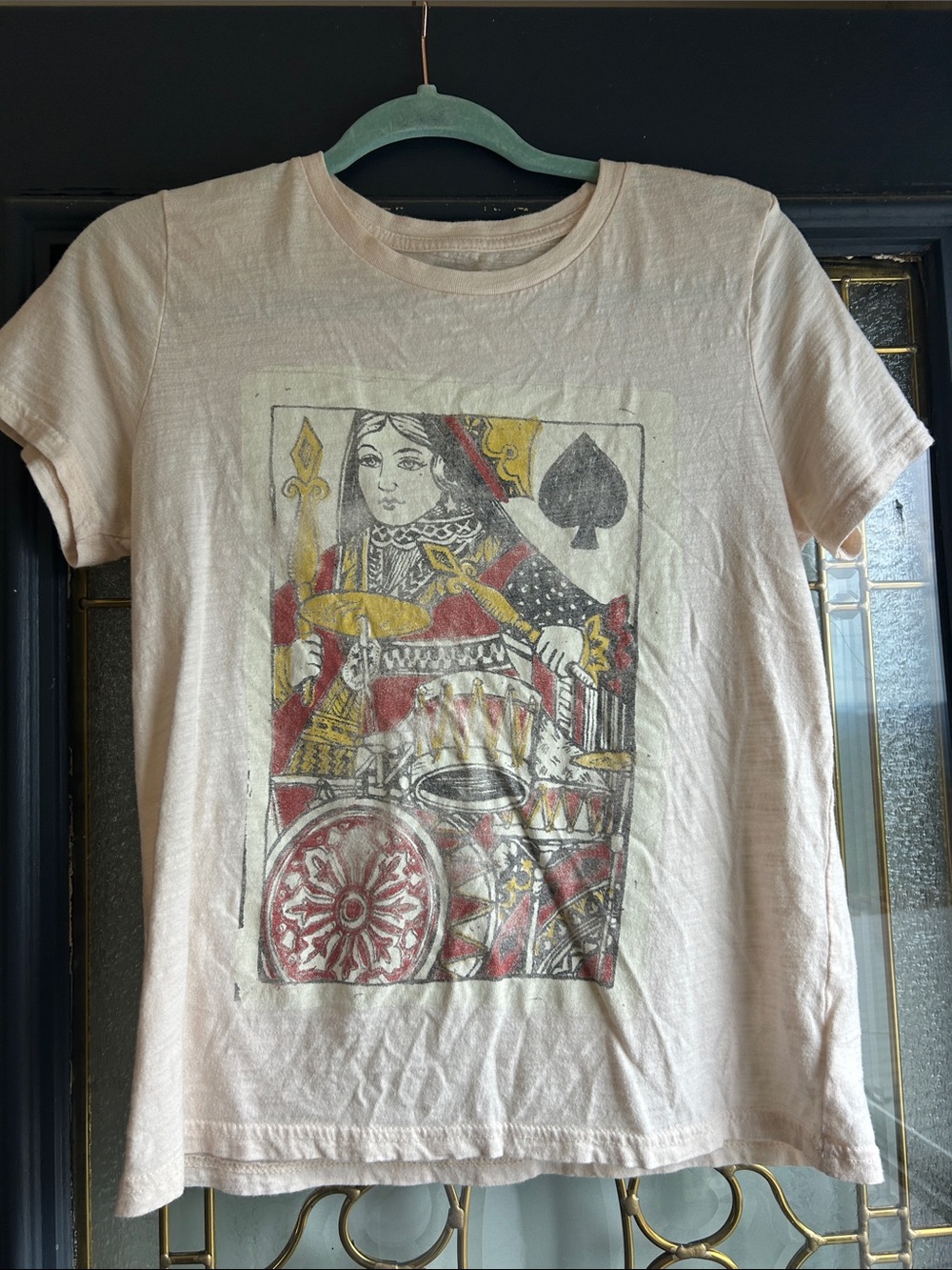 Lucky Brand Vintage-Inspired Peach Queen of Spades Graphic Tee - 100% Cotton